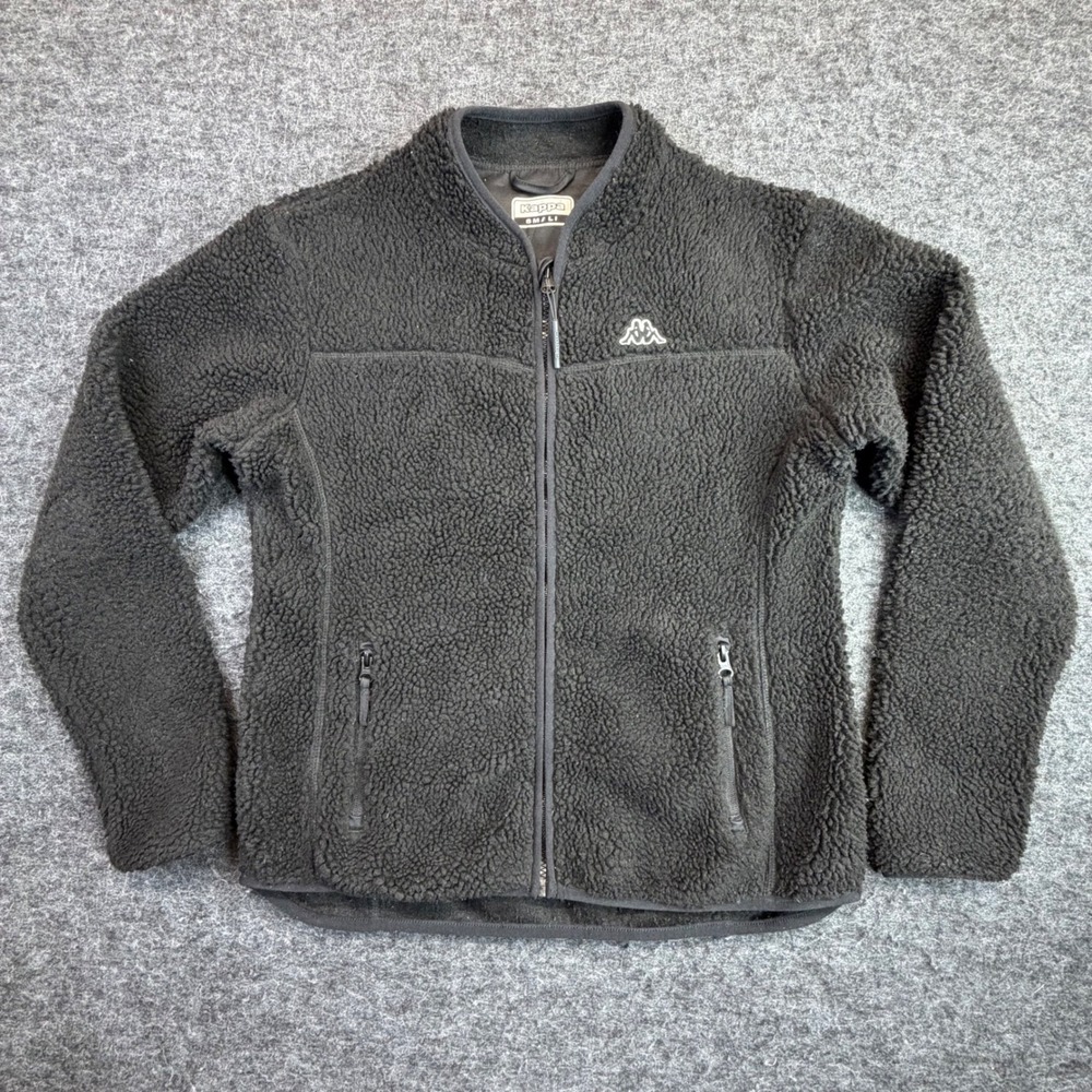 Kappa Fleece Jacket Womens Small Black Sherpa Full Zip Logo Soft Cozy